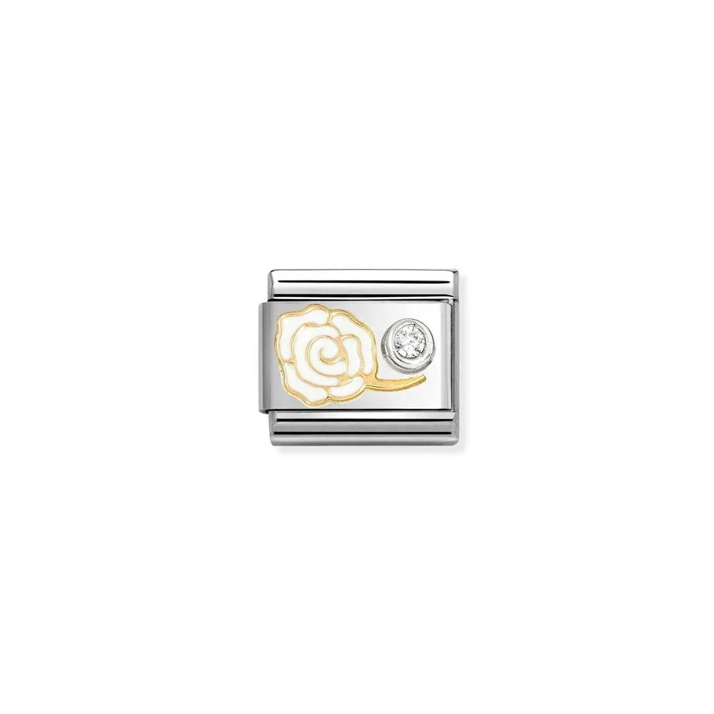 Nomination Stainless Steel and Yellow Gold Composable Classic Cubic Zirconia White Rose Link