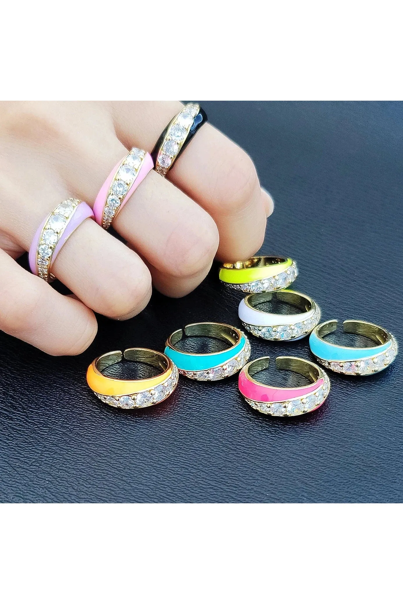 OMG BLING CZ Enamel Ring In Hot Pink