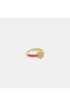 OMG BLING CZ Flower Enamel Ring In Hot Pink