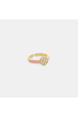 OMG BLING CZ Flower Enamel Ring In Pink