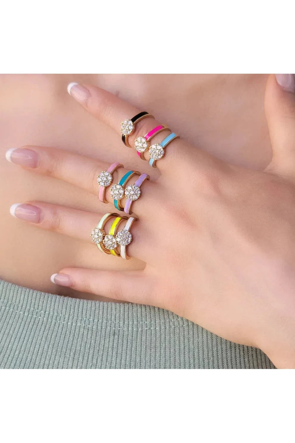 OMG BLING CZ Flower Enamel Ring In Pink
