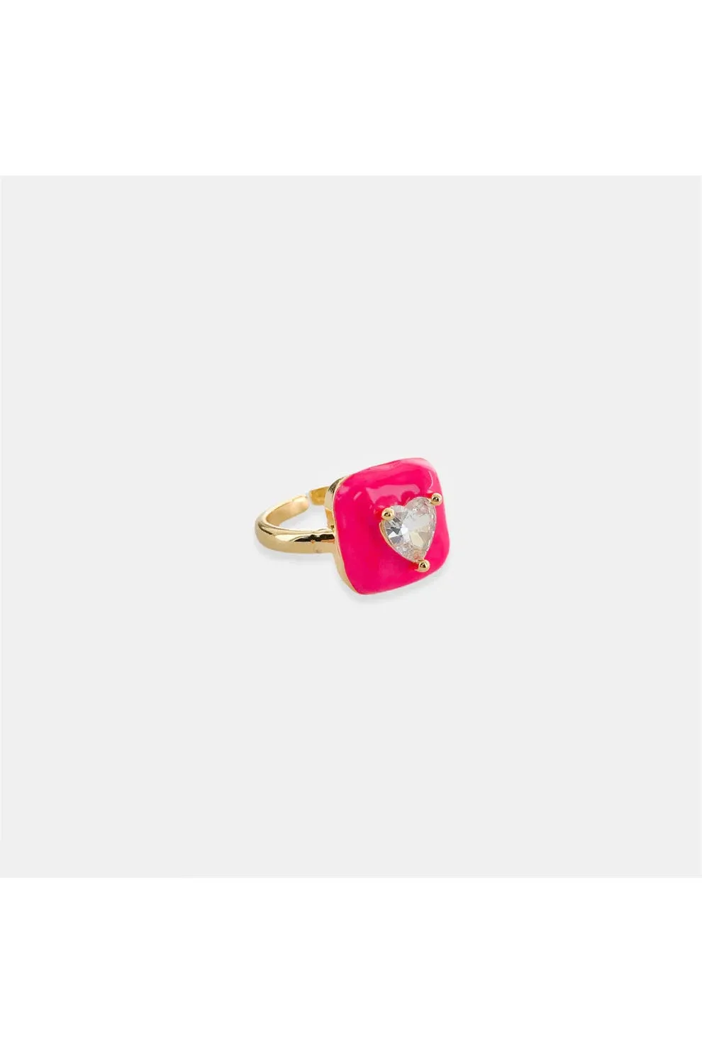 OMG BLING Enamel Heart Ring In Hot Pink