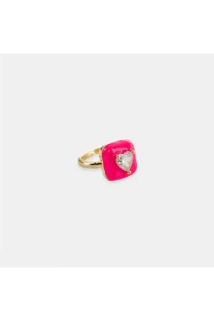 OMG BLING Enamel Heart Ring In Hot Pink