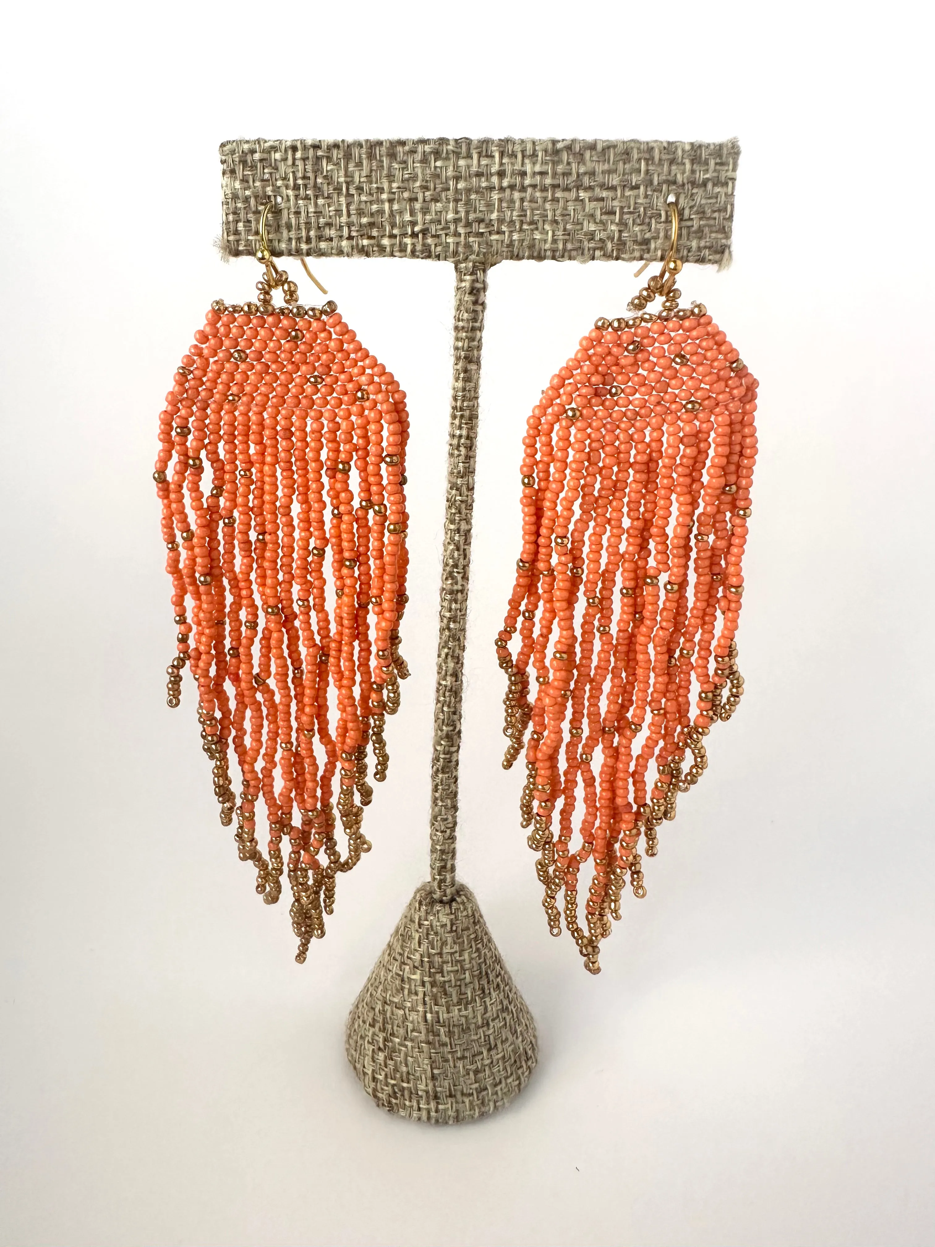 Orange & Gold Beaded Earrings