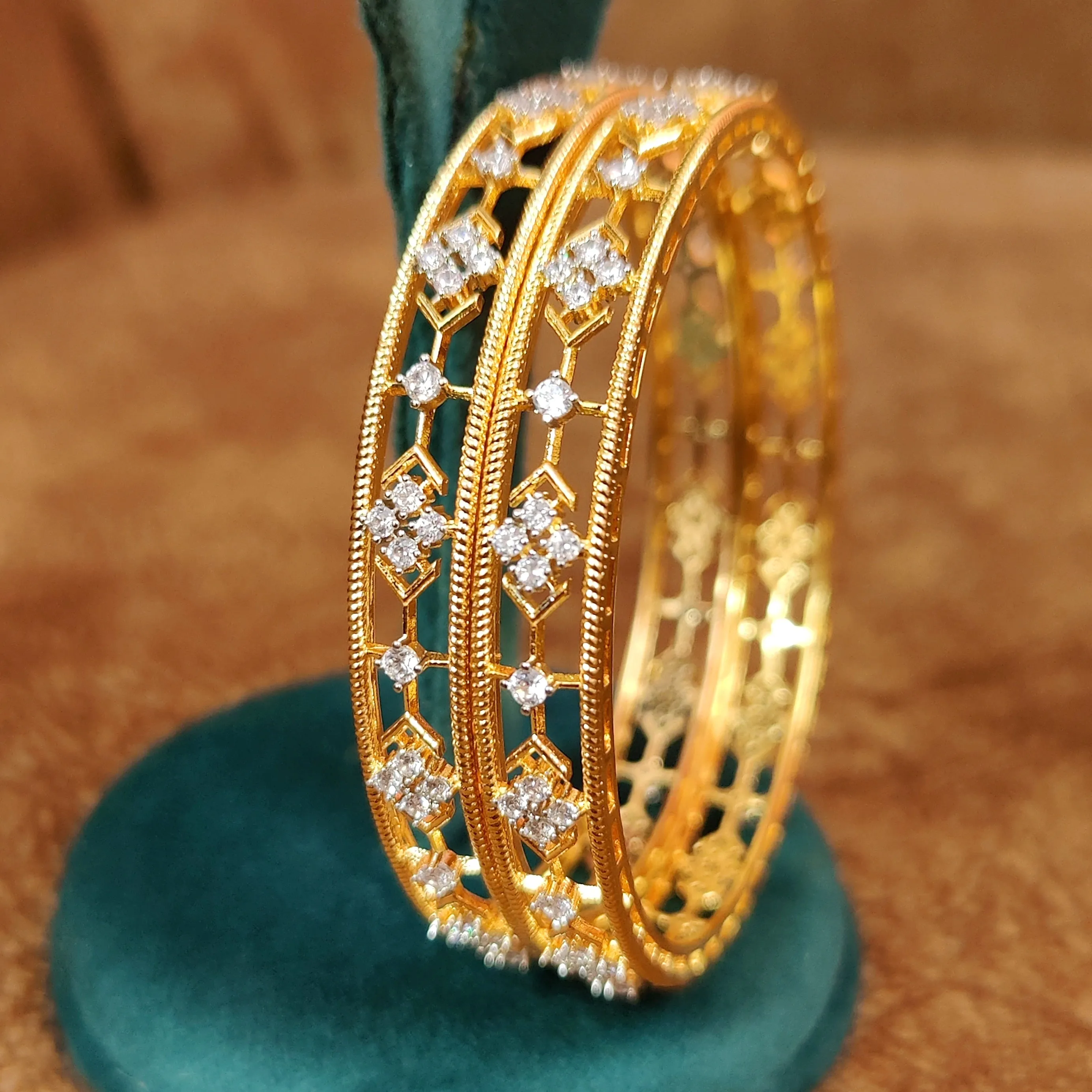 ORIGINAL DIAMOND PATTERN CZ GOLD PLATED BANGLES