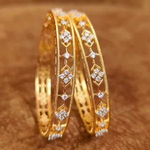 ORIGINAL DIAMOND PATTERN CZ GOLD PLATED BANGLES