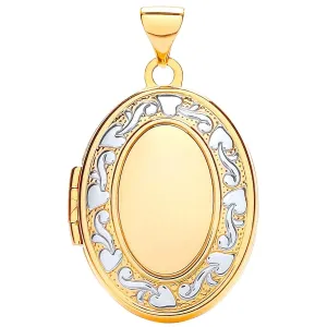 Oval Shaped Locket Pendant in 9ct 2 Tone Gold