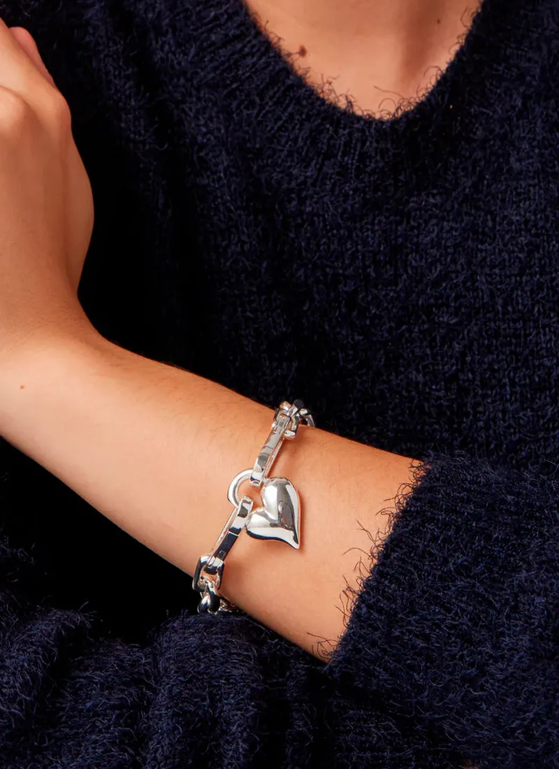 Padlock Heart Chain Bracelet Silver