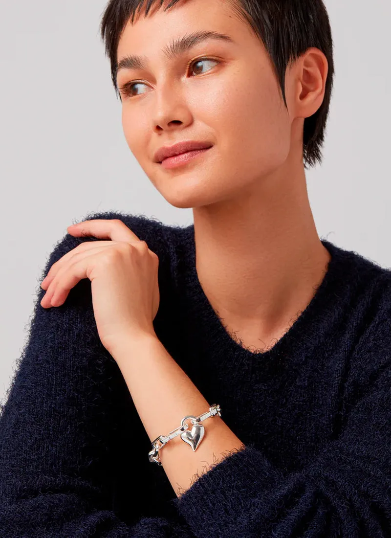 Padlock Heart Chain Bracelet Silver