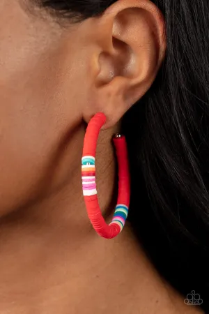 Paparazzi Earring Colorfully Contagious Red Hoop Thread Earring