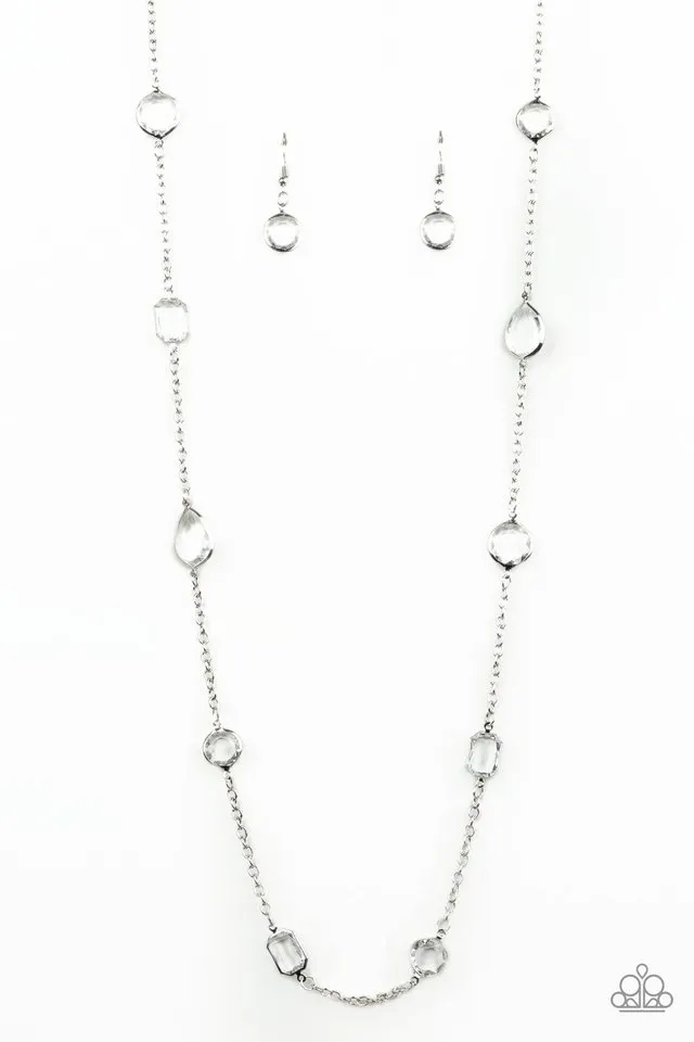 Paparazzi Necklace ~ Glassy Glamorous - White
