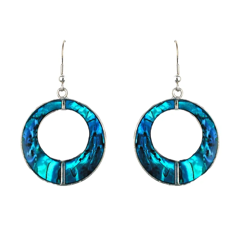 Paua Circular Drop Hook Earrings