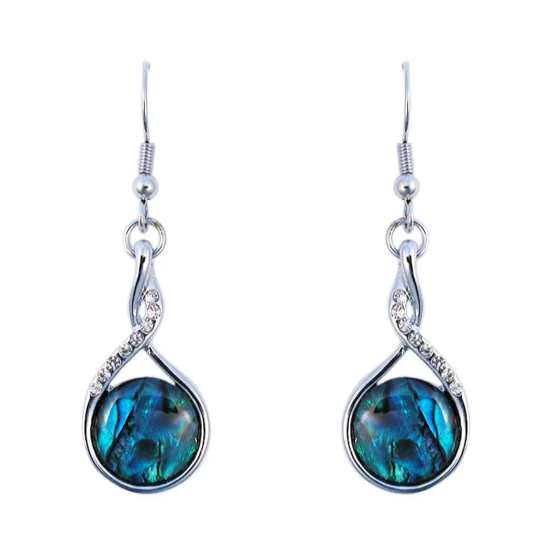 Paua Diamante Twist Drop Hook Earrings