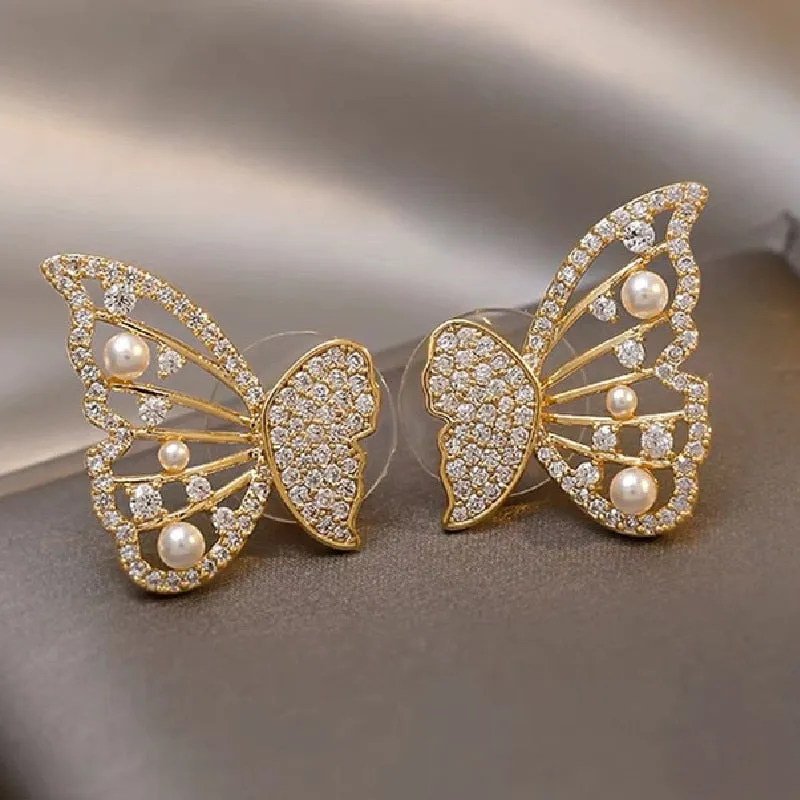 Pearl Butterfly Rhinestones Earrings
