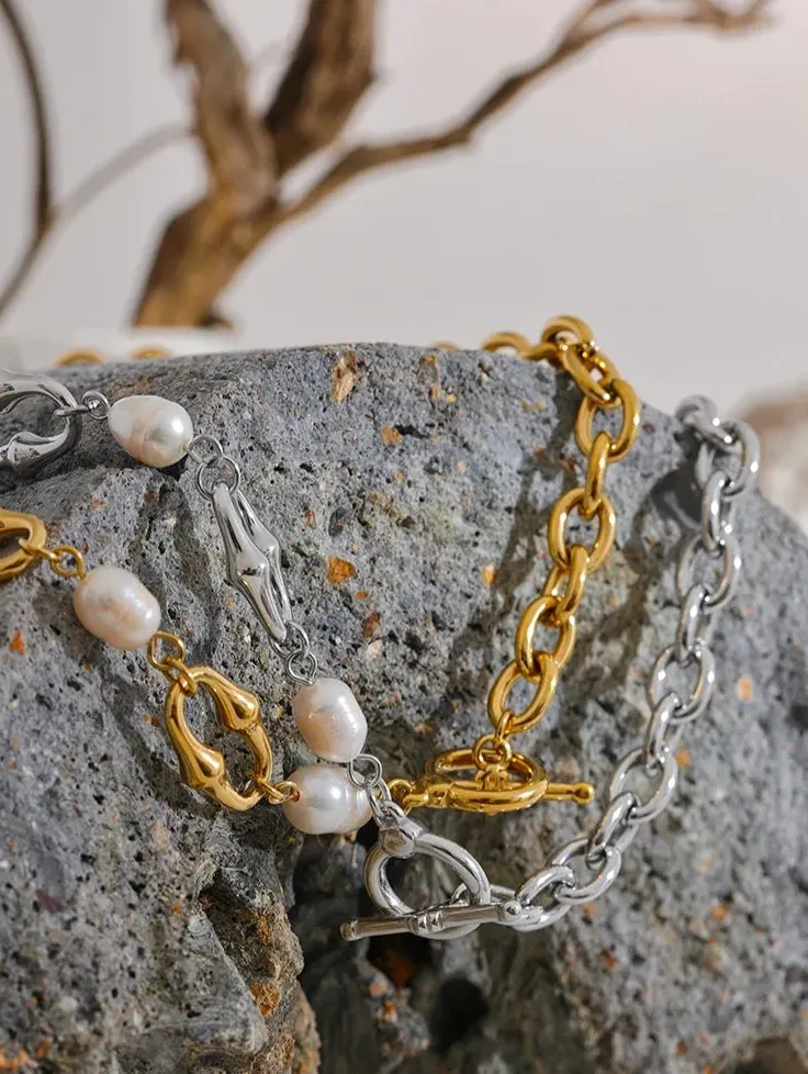 Pearl Chain Necklace & Bracelets