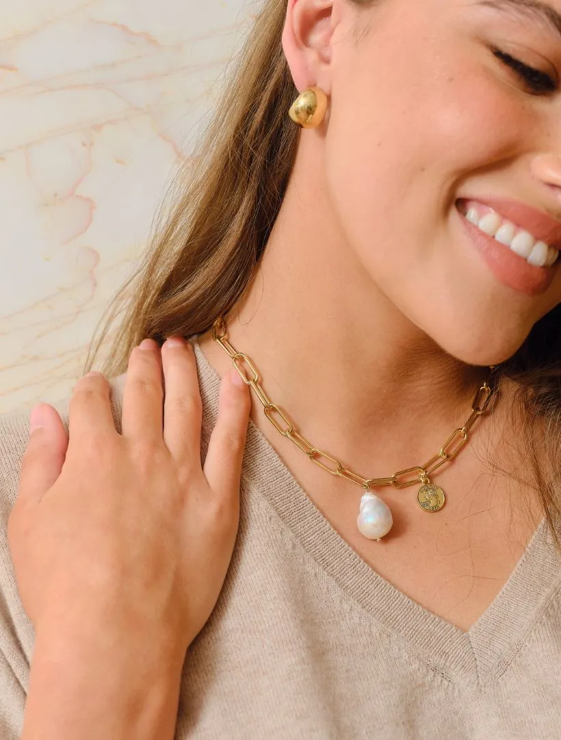 Pearl Drop With Coin Necklace