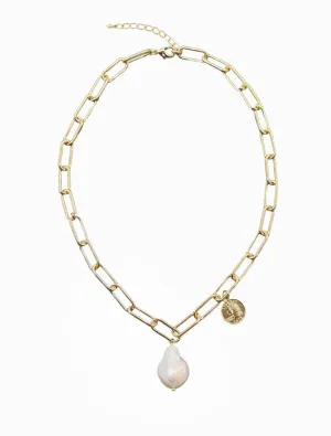 Pearl Drop With Coin Necklace