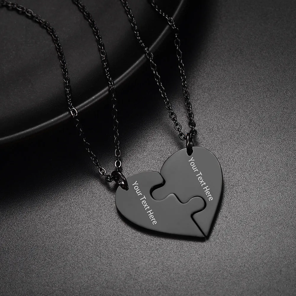 Personalized Heart Puzzle Necklaces for Couples Friends Family BF