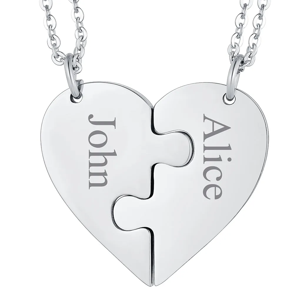 Personalized Heart Puzzle Necklaces for Couples Friends Family BF