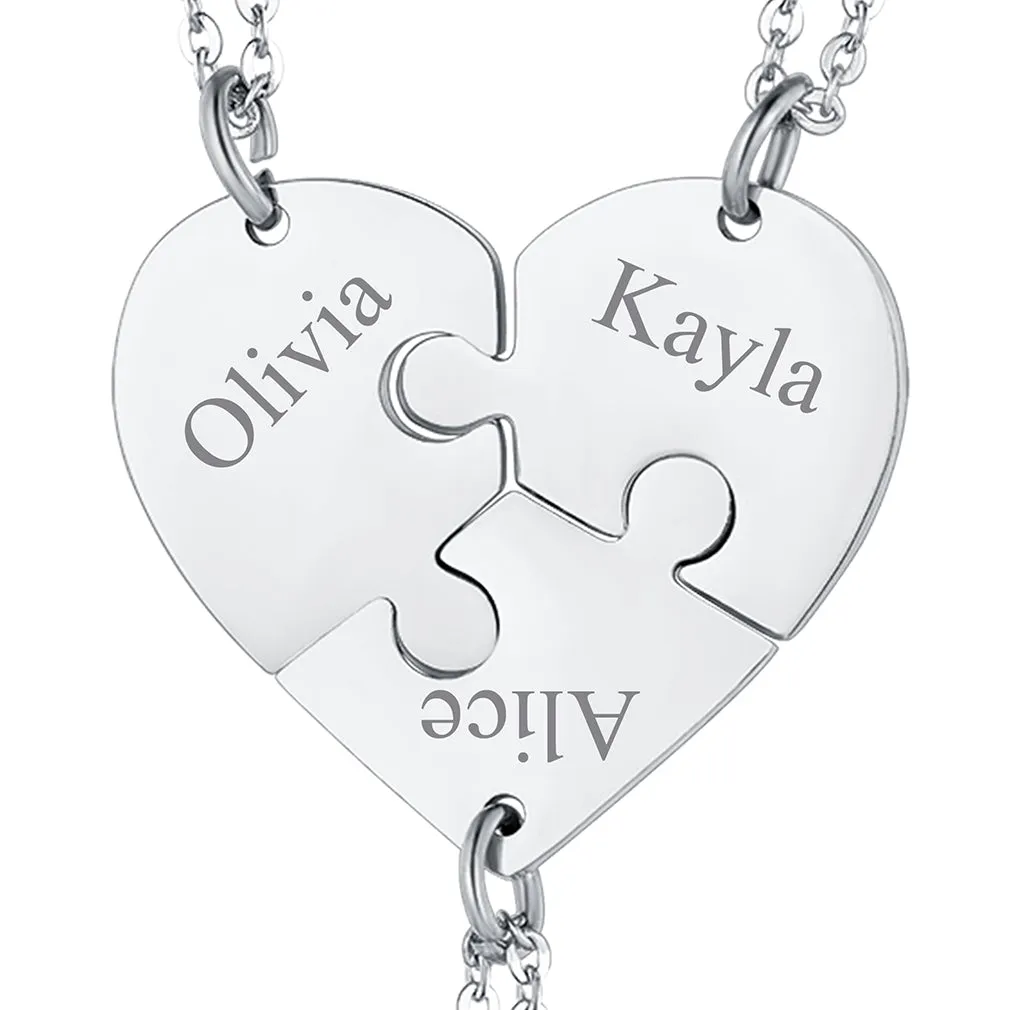 Personalized Heart Puzzle Necklaces for Couples Friends Family BF