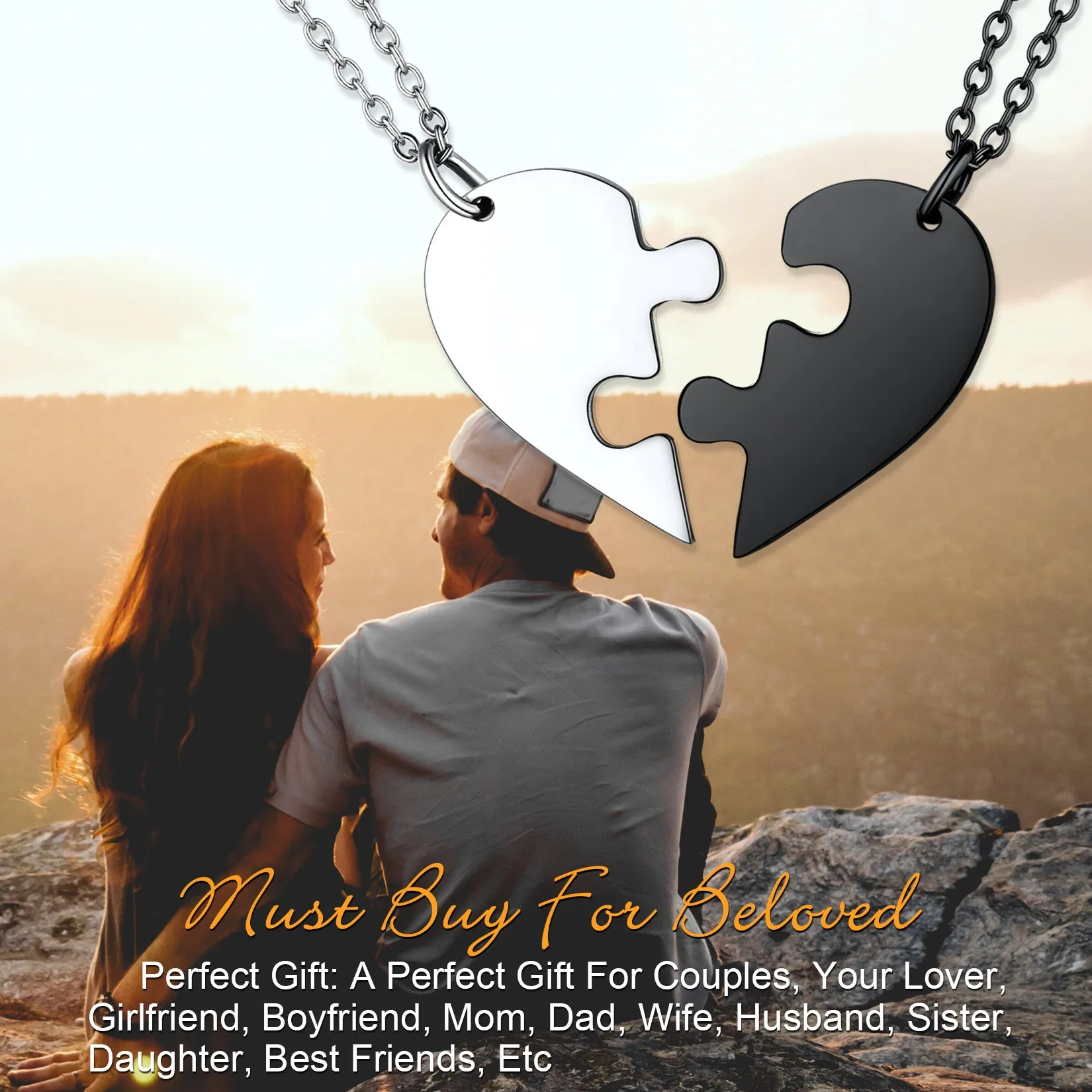 Personalized Heart Puzzle Necklaces for Couples Friends Family BF