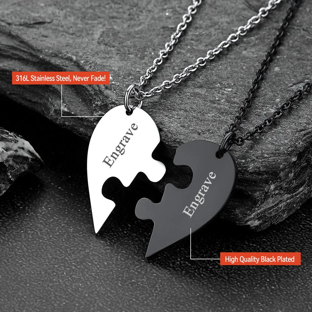 Personalized Heart Puzzle Necklaces for Couples Friends Family BF