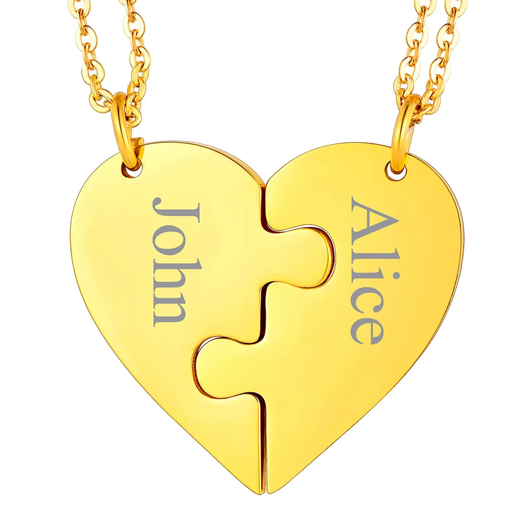Personalized Heart Puzzle Necklaces for Couples Friends Family BF