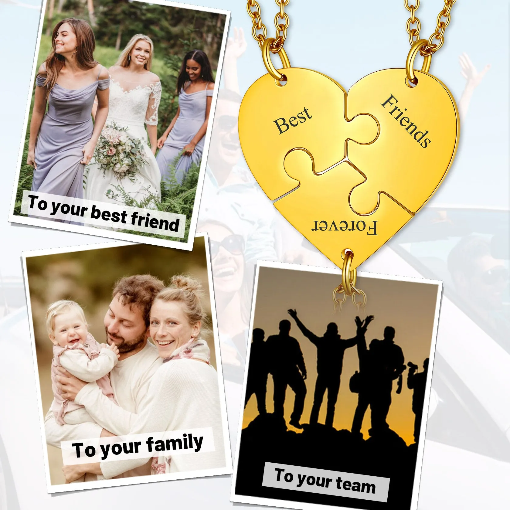 Personalized Heart Puzzle Necklaces for Couples Friends Family BF