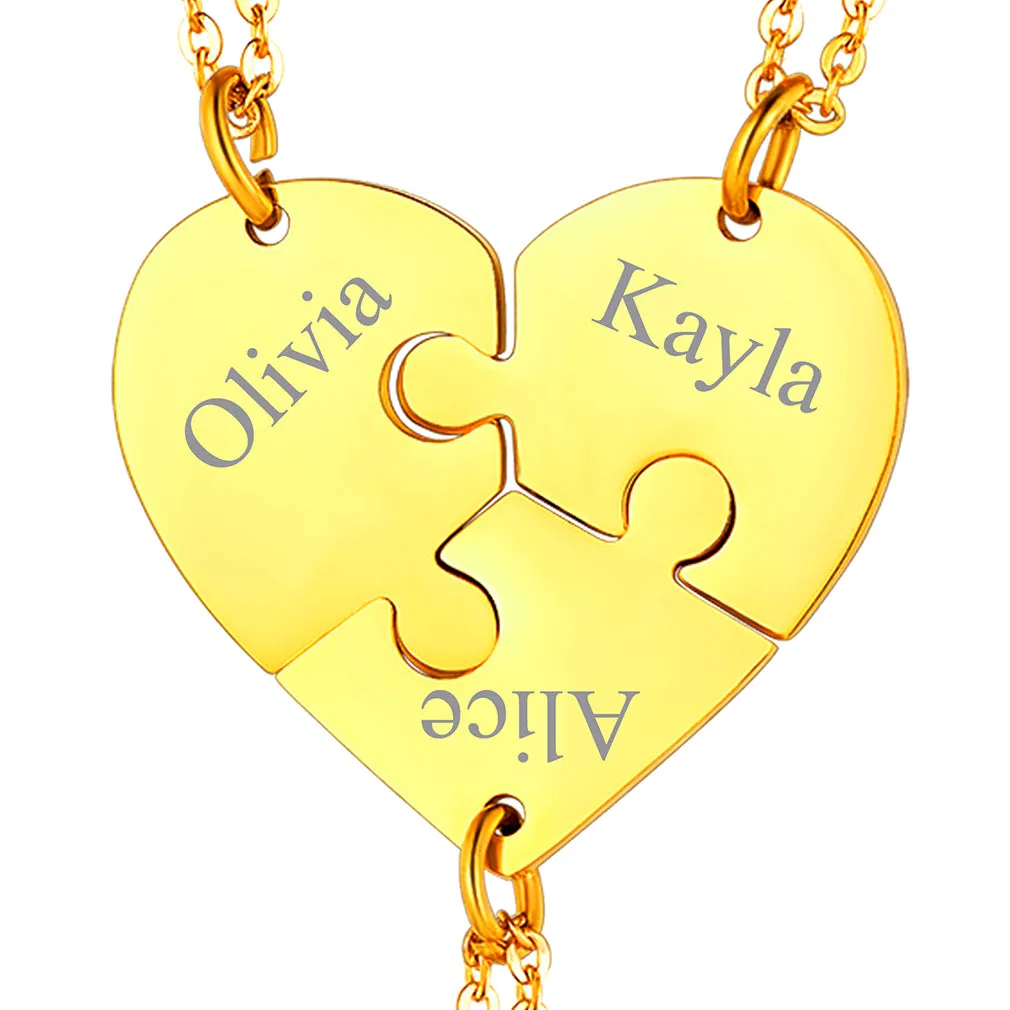 Personalized Heart Puzzle Necklaces for Couples Friends Family BF