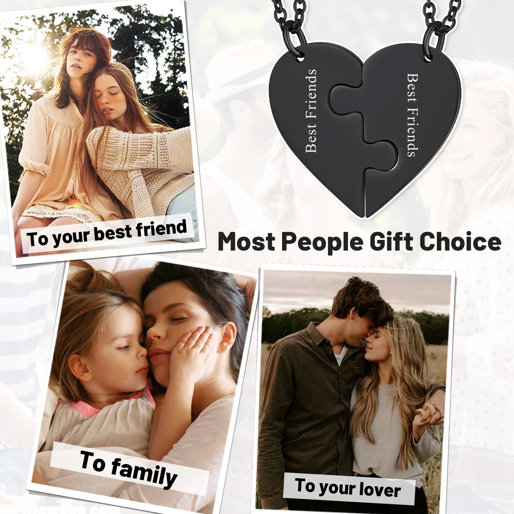 Personalized Heart Puzzle Necklaces for Couples Friends Family BF