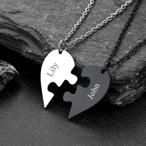 Personalized Heart Puzzle Necklaces for Couples Friends Family BF