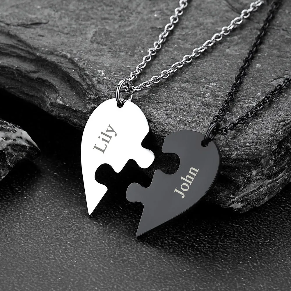 Personalized Heart Puzzle Necklaces for Couples Friends Family BF