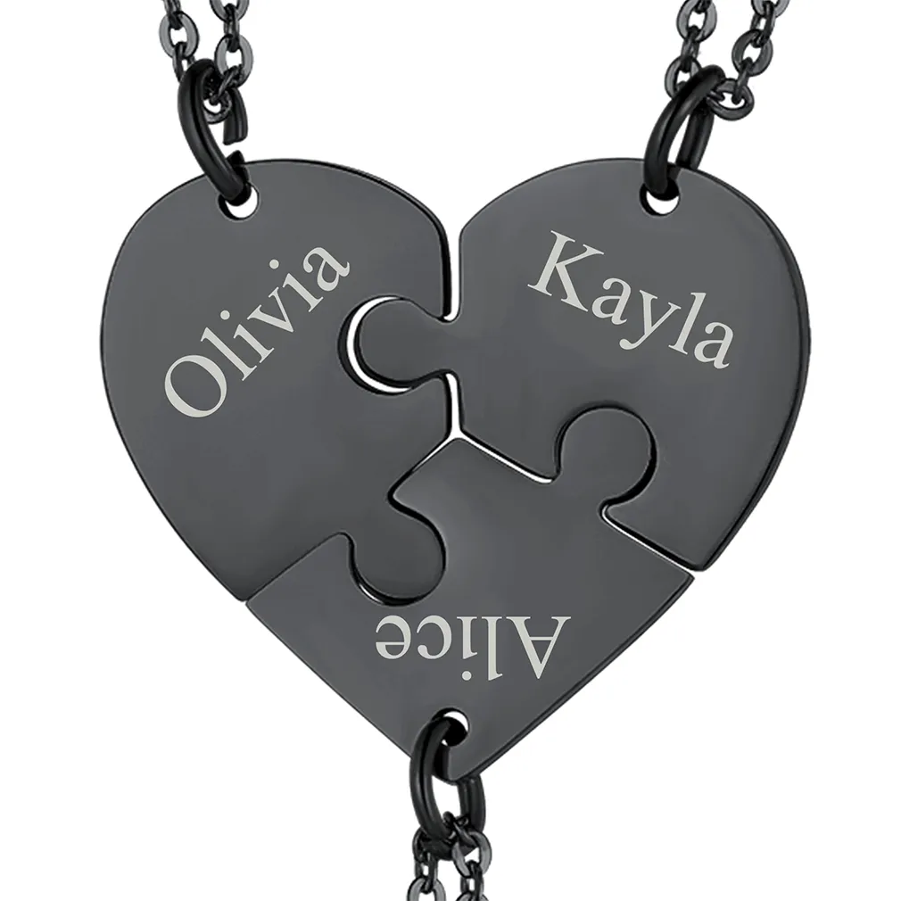 Personalized Heart Puzzle Necklaces for Couples Friends Family BF