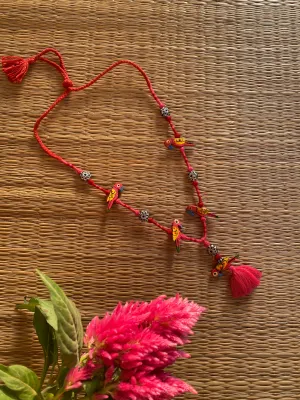 Pink Red Patwa Sleek Thread Necklace