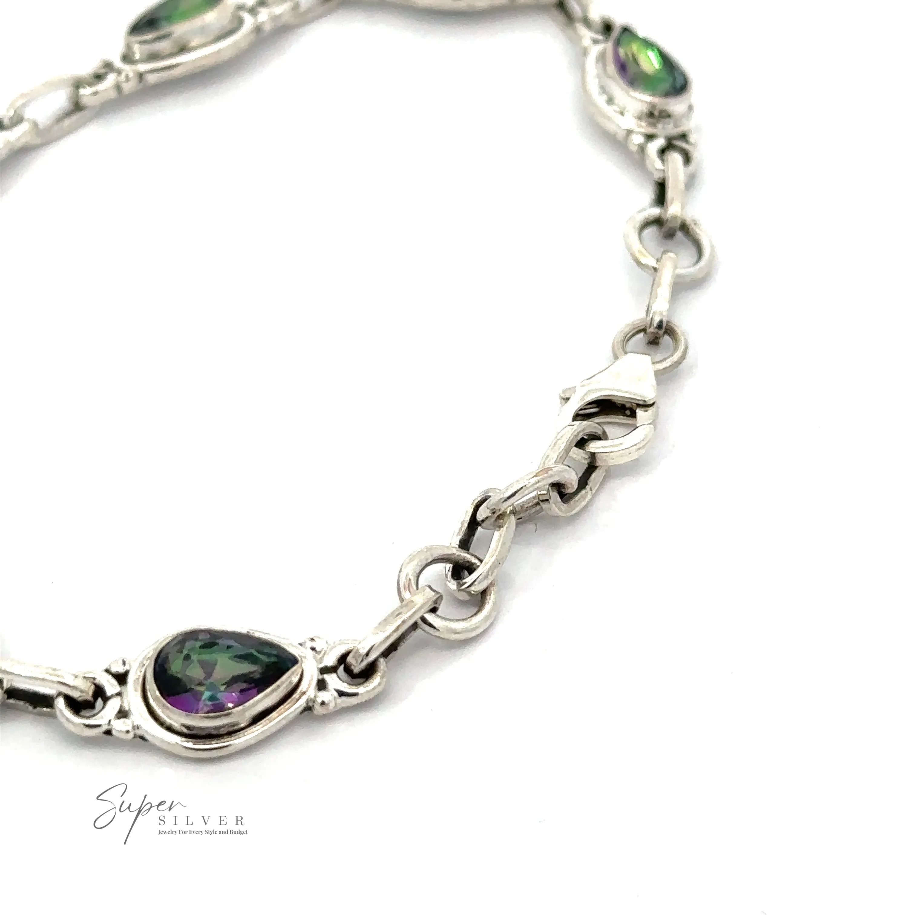 Rainbow Topaz Bordered Teardrop Bracelet