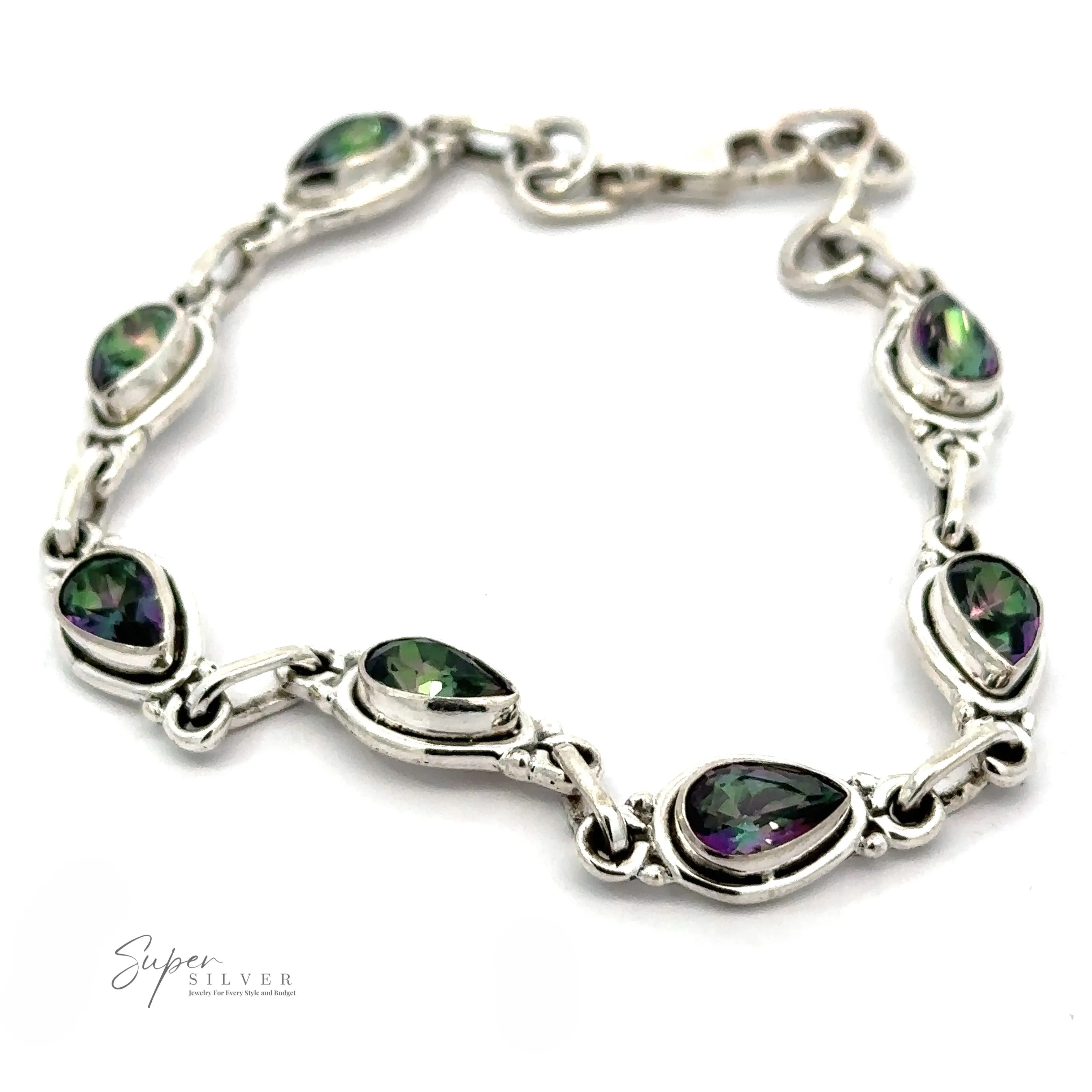 Rainbow Topaz Bordered Teardrop Bracelet
