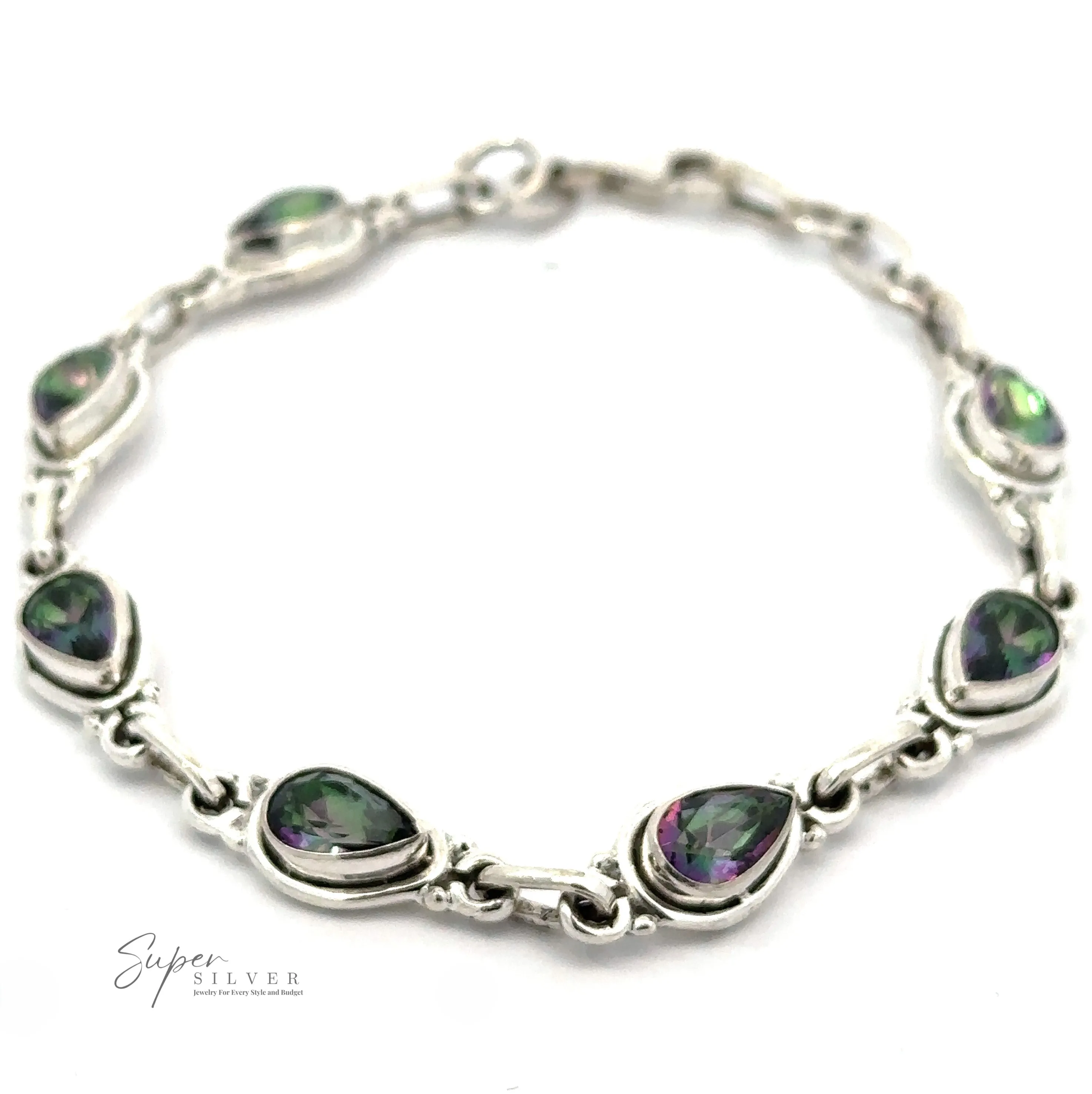 Rainbow Topaz Bordered Teardrop Bracelet