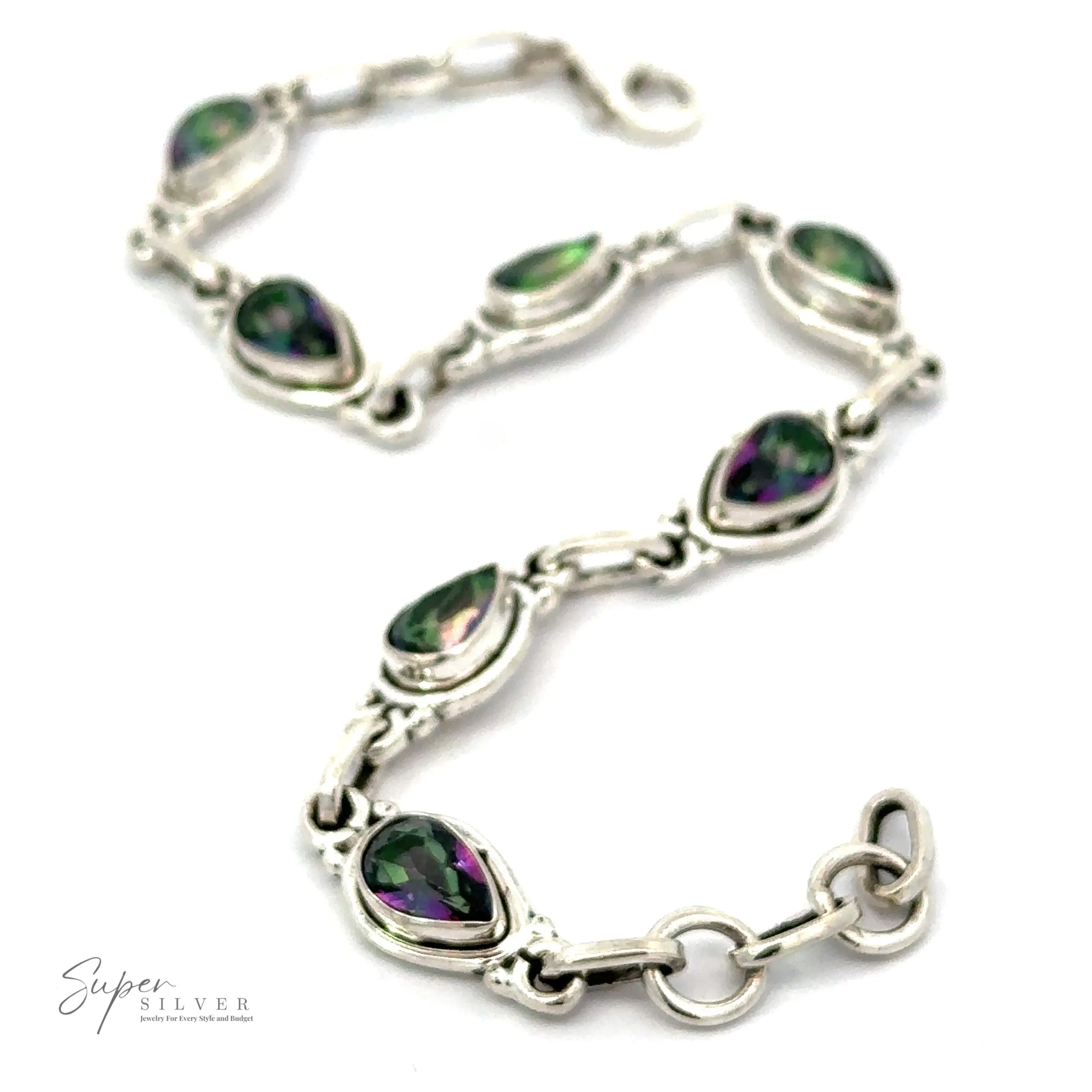 Rainbow Topaz Bordered Teardrop Bracelet