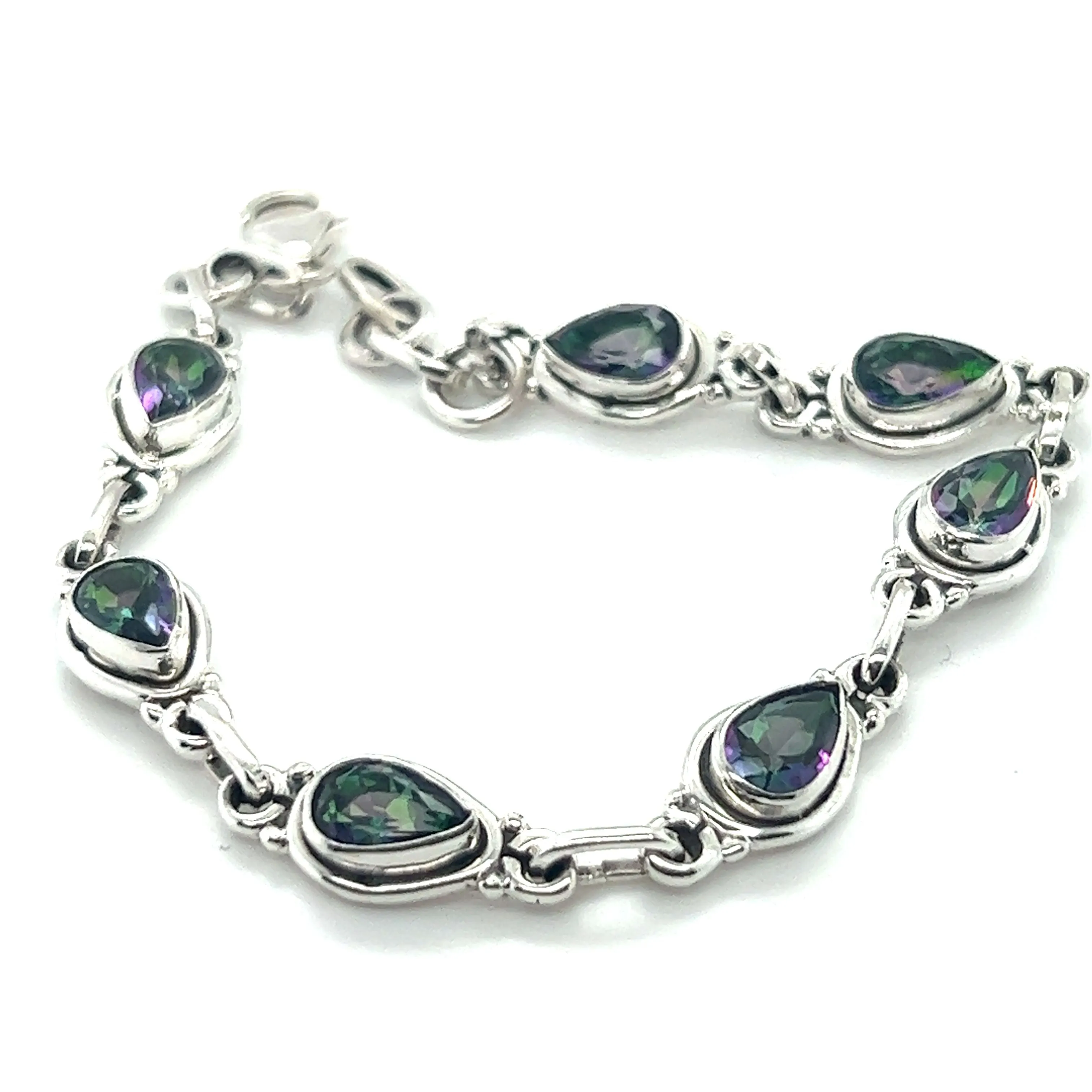 Rainbow Topaz Bordered Teardrop Bracelet