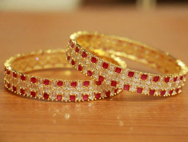 RED RUBY & BAGUETTE STUDDED AD BANGLES