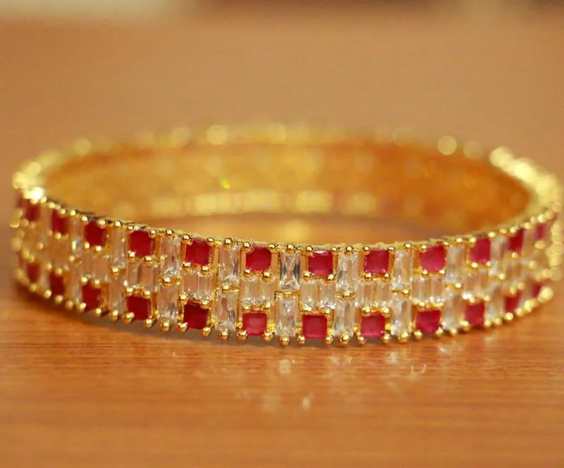 RED RUBY & BAGUETTE STUDDED AD BANGLES