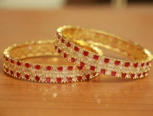 RED RUBY & BAGUETTE STUDDED AD BANGLES
