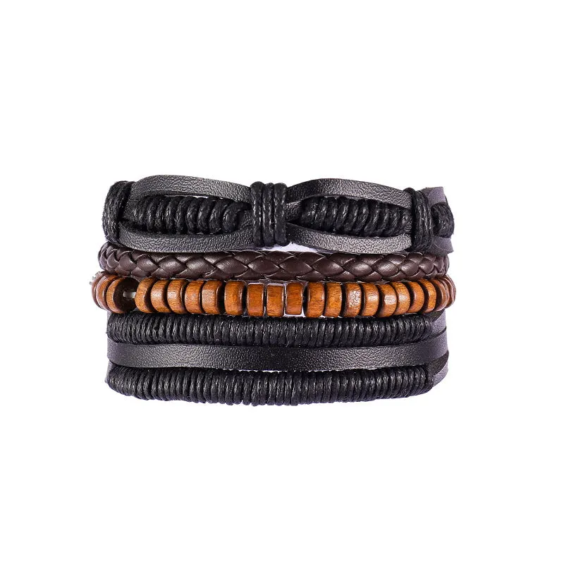 Retro Ethnic Style Cowhide with Simple Beaded Weaving Bracelet