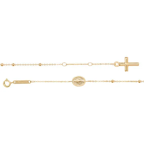 Rosary Bead Fine Chain Bracelet - 9k Yellow Gold