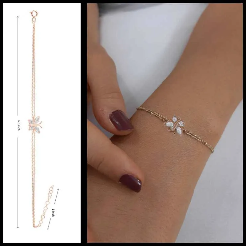 Rose Gold Chain Bracelet for Women- Butterfly Charm