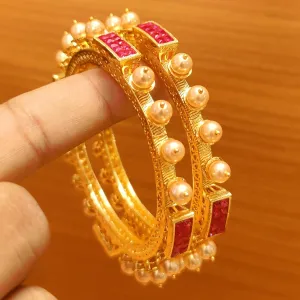 RUBY & PEARL GOLD PLATED PACHELI LOOK BANGLES