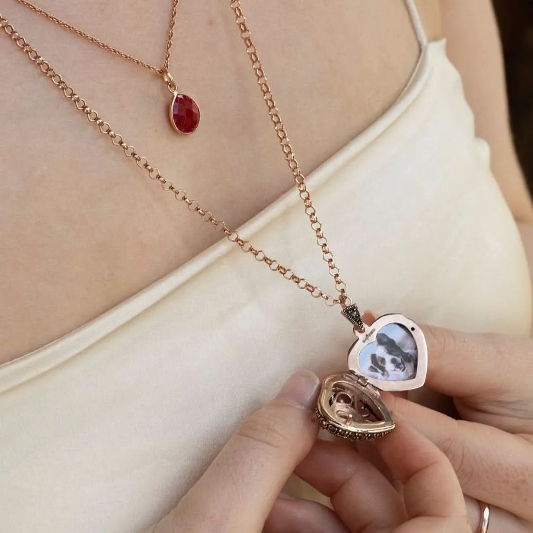 Ruby Vintage Heart Locket | Rose Gold