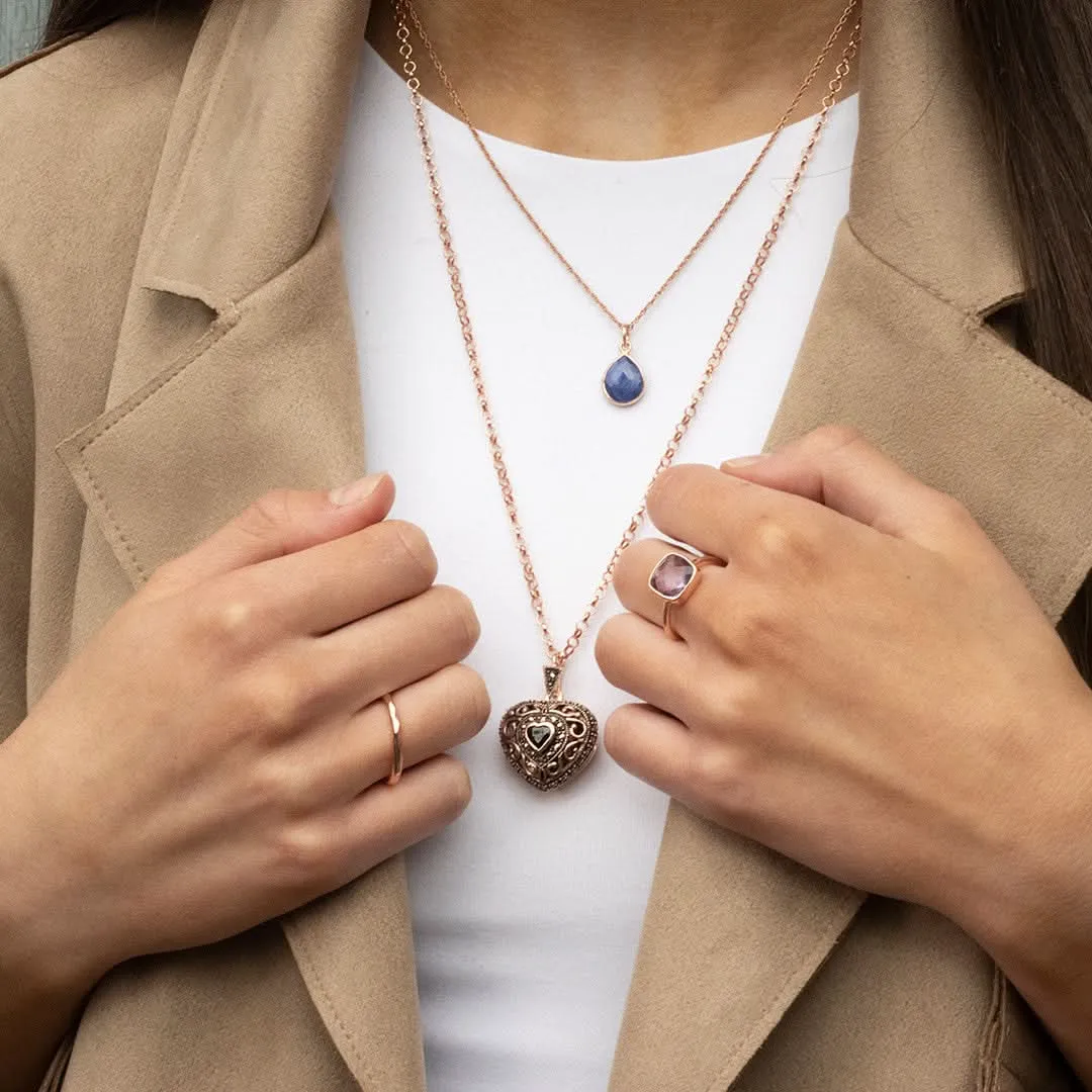 Sapphire Vintage Heart Locket | Rose Gold