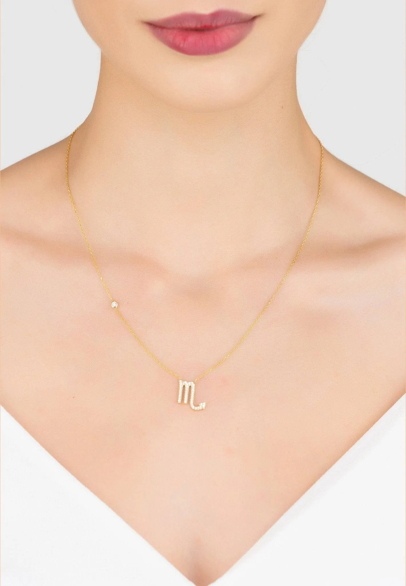 Scorpio Zodiac Necklace in Silver with White Zircons