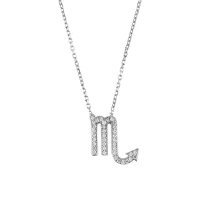 Scorpio Zodiac Necklace in Silver with White Zircons